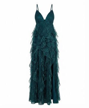 Peach Culture Elegant Dazzling Sequin Lace Ruffled Ball Gown Emerald 3